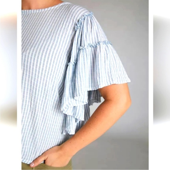 Anthropologie Pilcro Sybil Striped Ruffle Sleeve Top - Picture 4 of 14